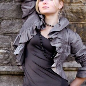 Vintage inspired grey bolero crop jacket.